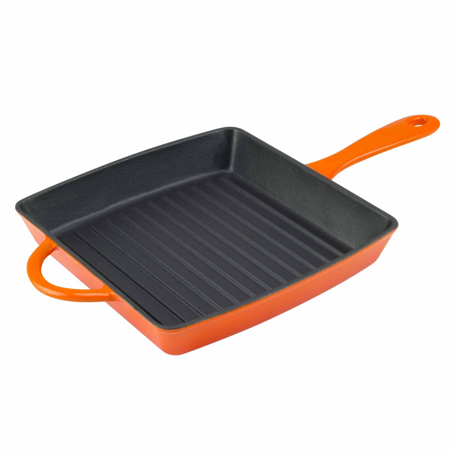 Zelancio Cookware Enameled Cast Iron Grill Pan - Square 10 Inch Pan is Perfect for Steak, Grilled Cheese, Panini's and more (Tangerine Orange)