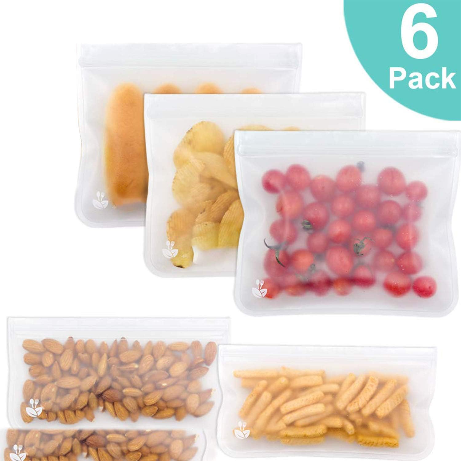 Reusable Storage Bags 6 Pack Leak Proof Freezer Bags for Home or Travel Organization