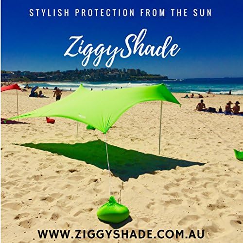ZiggyShade Family Beach Sunshade – Lightweight Sun Shade Tent with Sandbag Anchors & 4 Free Pegs | UPF50+ UV Quality Lycra Fabric | Large & Portable | Canopy for Parks & Outdoor