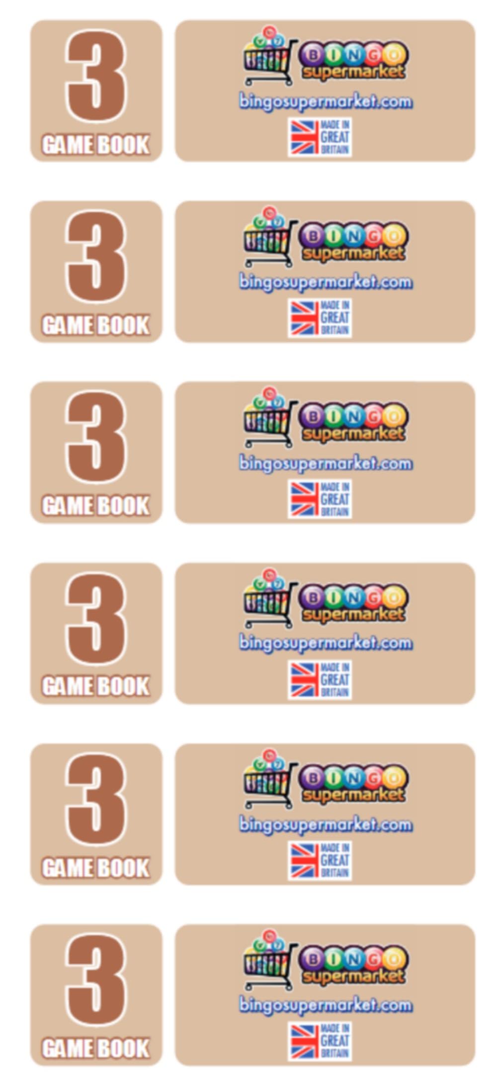 Bingosupermarket 600 Bingo Books 3 Page Game, Strips Of 6 To View Tickets