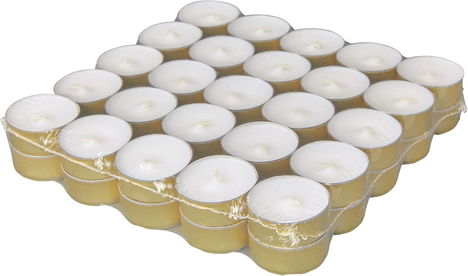 White Tea Light Candles, 50 Pack Decorative Gold Tin
