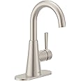 Moen Ronan Spot Resist Brushed Nickel One-Handle Single Hole Modern Bathroom Sink Faucet with Optional Deckplate and Spring Loaded Drain Assembly, 84021SRN