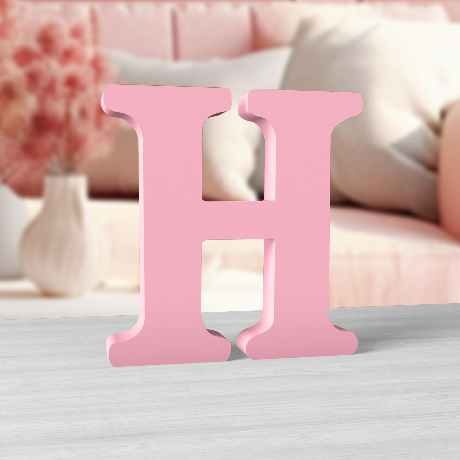Aruatu 6 Inch Pink Wood Letters for Wall Decor; Standing Letters Slices Sign Board Decoration for Craft Home Party Projects (H)
