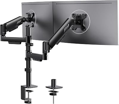 Suporte duplo para monitores, montagem empilhada para ecrãs de 13"-32", até 9kg por braço, estabilidade melhorada com grampo integrado em C, melhor gestão de cabos, VESA 75x75/100x100mm, cor preta