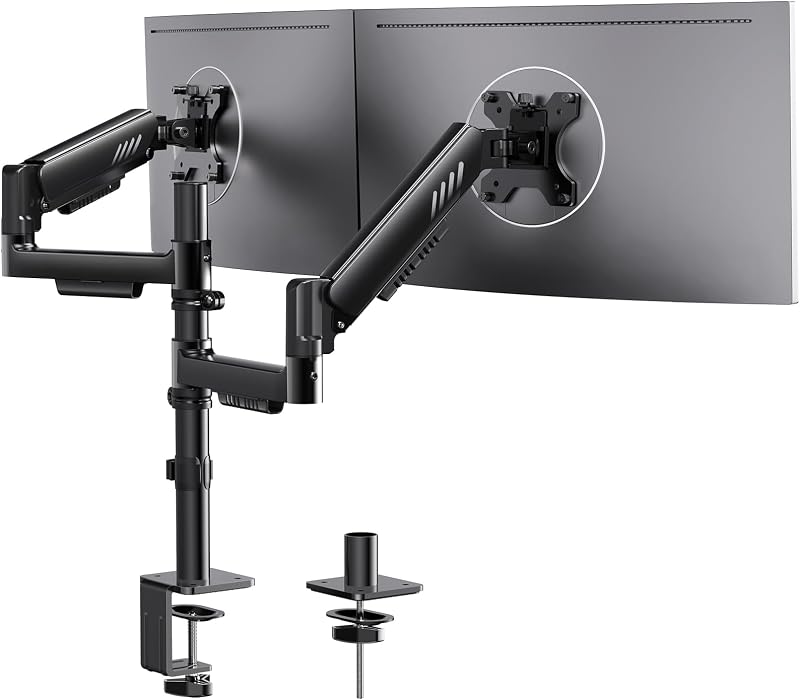 Braccio Monitor Doppio Verticale, Supporto Schermi 13-32″, fino a 9kg per Braccio, Maggiore Stabilità con Morsetto a C Integrato, Gestione dei Cavi Migliorata, VESA 75x75/100x100 mm, Nero