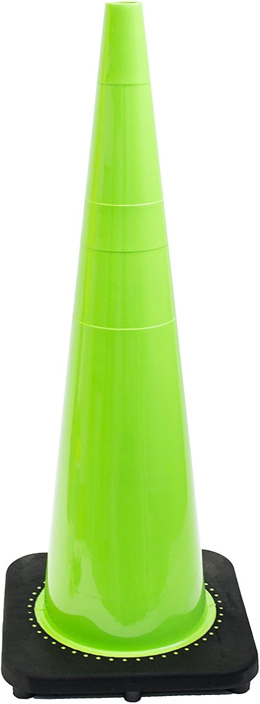 PVC Traffic Cones with Black Base, 36" Height, Lime Green (4 Cones