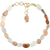 Gemimpression Handmade Bracelet – Natural Multi Moonstone Tumble Beads – Emotional Healing & Intuition – 14K Gold Plated Adjustable Chain – Dainty 8 Inch – Perfect Gift for Her