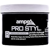 AmPro Pro Styl Styling Gel - Protects and Strengthens Your Strands - Non-Flaking, Alcohol Free, Vegan Formula - Flexible, Touchable Hold for All Hair Textures - Regular - 10 oz