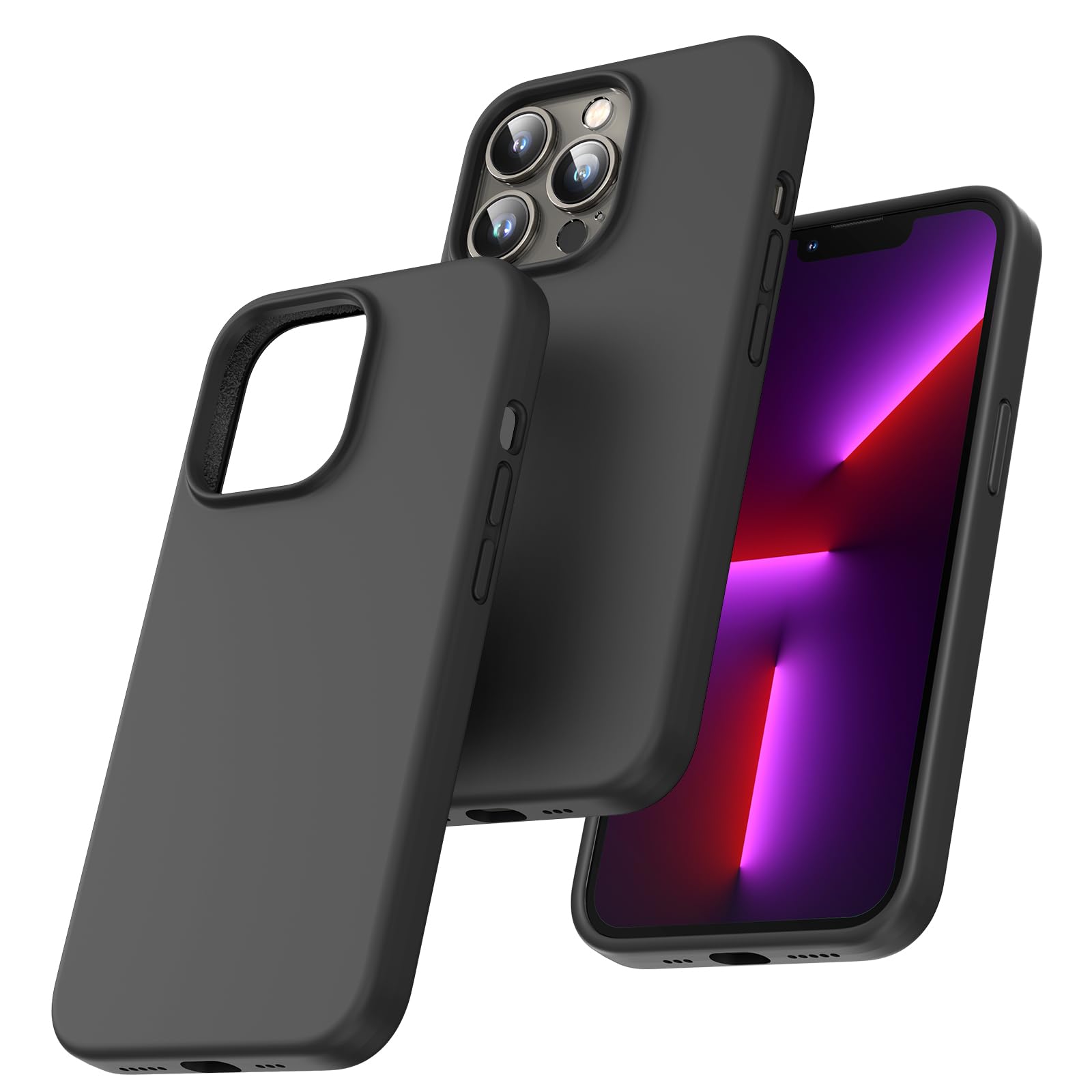 TOCOL Silicone for iPhone 13 Pro Max Case 6.7-Inch, Liquid Silicone Multi-Color Slim Silky-Soft Touch Anti-Scratch Shockproof Protective Phone Cover, Black