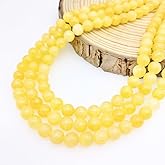 Basigeese Natural Gemstone Beads for Jewelry Making, Polished Round Smooth Genuine Real Stone Beads for Bracelet Necklace 1 Strand 15"(8mm, Yellow Jade)