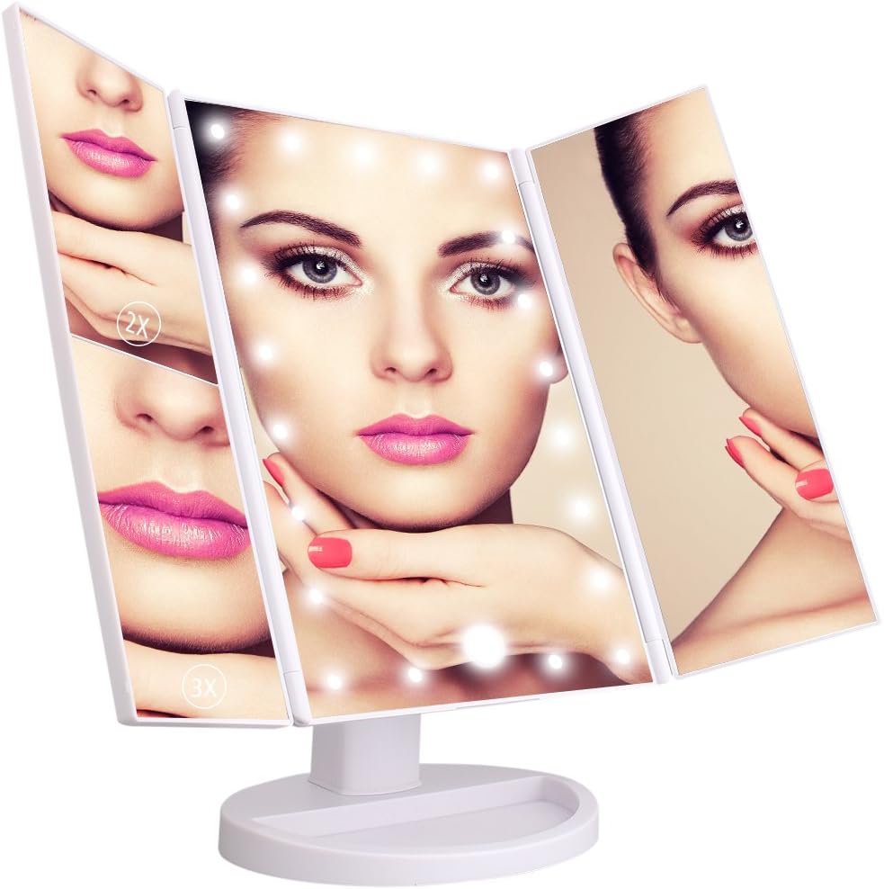 1X/2X/3X Magnifying Travel Vanity Mirror,Light Makeup Mirror