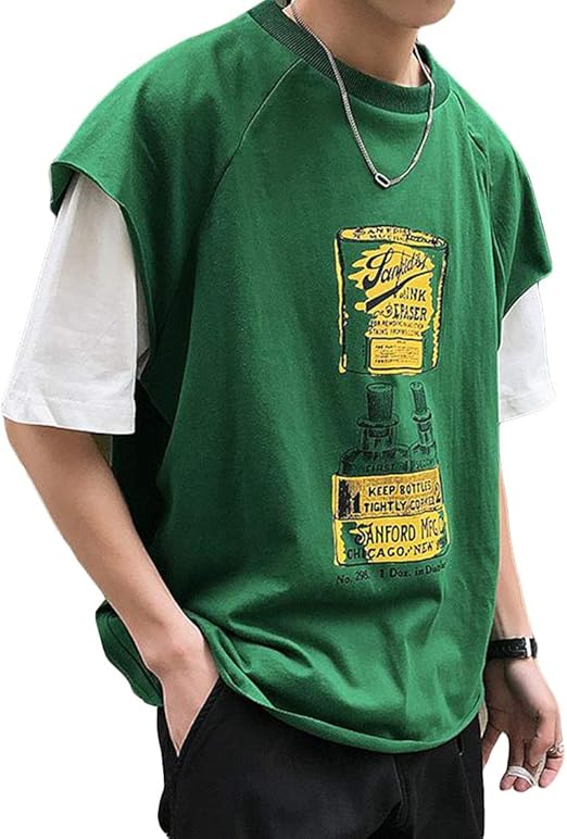 Amazon Bscooltシャツ メンズ 半袖 レイヤード系 トップス カットソー 韓国ファッション 切り替え プリント 薄手 夏物 Tシャツ カットソー 通販