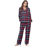 Ashford & Brooks Women's Flannel Plaid Pajamas Long Sleeve Button Down Pj Set