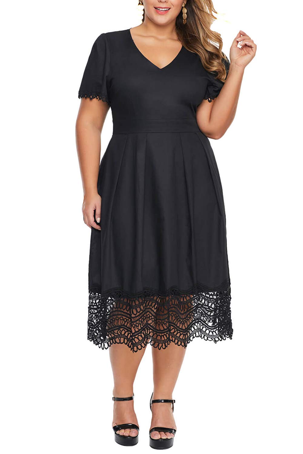 XAKALAKA Women's Plus Size Short Sleeve Dress Casual Cocktail Pleated ...