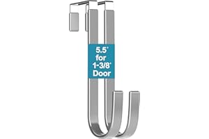 Mars-Rock Over The Door Hooks 2 Pcs L=5.5" Fit 1 3/8" Door Grey Plastic Coating for Hanging Towel Robe Hanger for Bathroom Dorm Room Bunk Bed Wreath Ironing Board Holder Cute Thin Single Heavy Duty