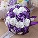 OurWarm Handmade Satin Roses White Beige Crystal Brooch Bridal Wedding Bouquet Decor Purple