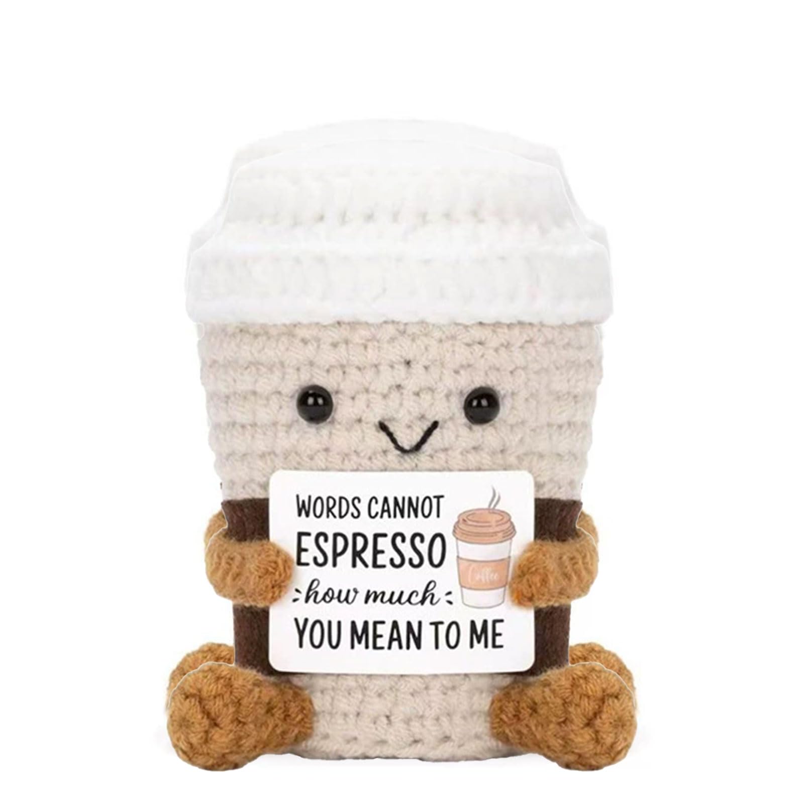 DiiWmme Handmade Emotional Support Crochet Coffee Cup Doll with Uplifting Cards, Positive Coffee Plush for Desk Decor, Encouragement Gift for Women Men, Unique Mental Health Awareness Present