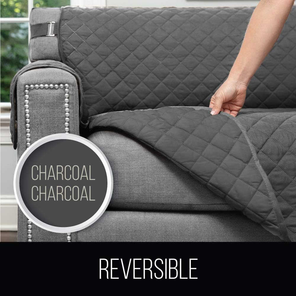 Sofa Shield Original Patent Pending Reversible Large Sofa Protector for Seat Width up to 70 Inch, Furniture Slipcover, 2 Inch Strap, Couch Slip Cover Throw for Pet Dogs, Cats, Sofa, Charcoal: Home & Kitchen
