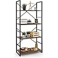CAPHAUS 4 Tier Bookshelf, 24 Inch Width Free Standing Shelf, Bookcase Shelf Storage Organizer, Industrial Book Shelves for Home Office, Living Room, Kitchen, Rustic Oak Vintage Shelves & Metal Frame
