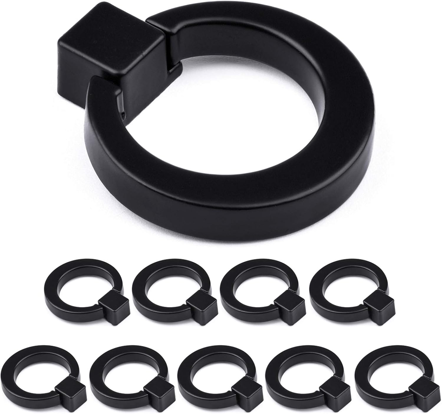 WEAVERBIRD Black Cabinet Knobs 10PCS 28MM Zinc Alloy Single Hole Drawer Pull Kitchen Door Handles with Screws Round Rings for Wardrobe Furniture