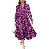 RITERA Plus Size Dresses Women Casual Fall Maxi Boho A Line Long Sleeve Ruffle V Ruffle V Neck Dress with Pocket XL-5XL