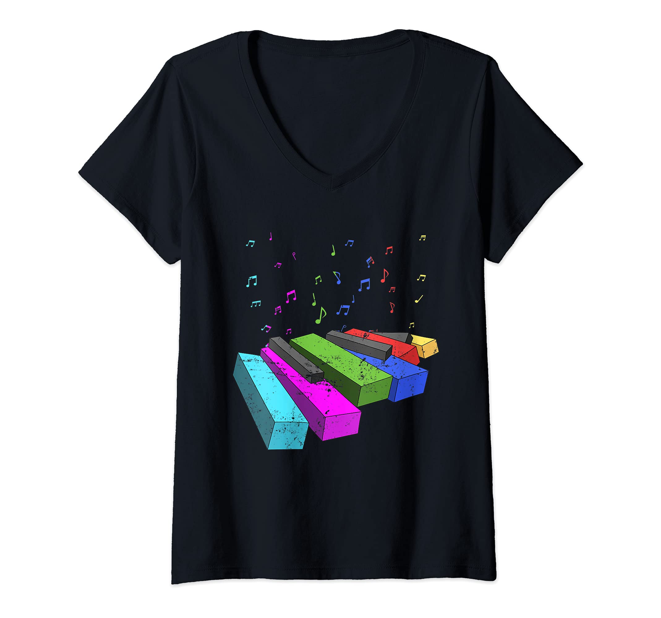 Womens Piano Keyboard Pianist Musical Instrument Colorful Piano V-Neck T-Shirt