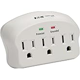 Eaton Tripp Lite SK3-0 Multi-Plug Wall Outlet Extender Surge Protector, 3 Outlets, 660 Joule Rating, Diagnostic LEDs, Portable Travel Wall Plug, Lifetime Manufacturer's Warranty & $5,000 Insurance