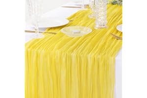DeZerlor Lemon Yellow Cheesecloth Table Runner Boho Gauze Table Runner Rustic Sheer Table Runner 120 inches Long for Wedding Bridal Baby Shower Summer Fall Table Decor