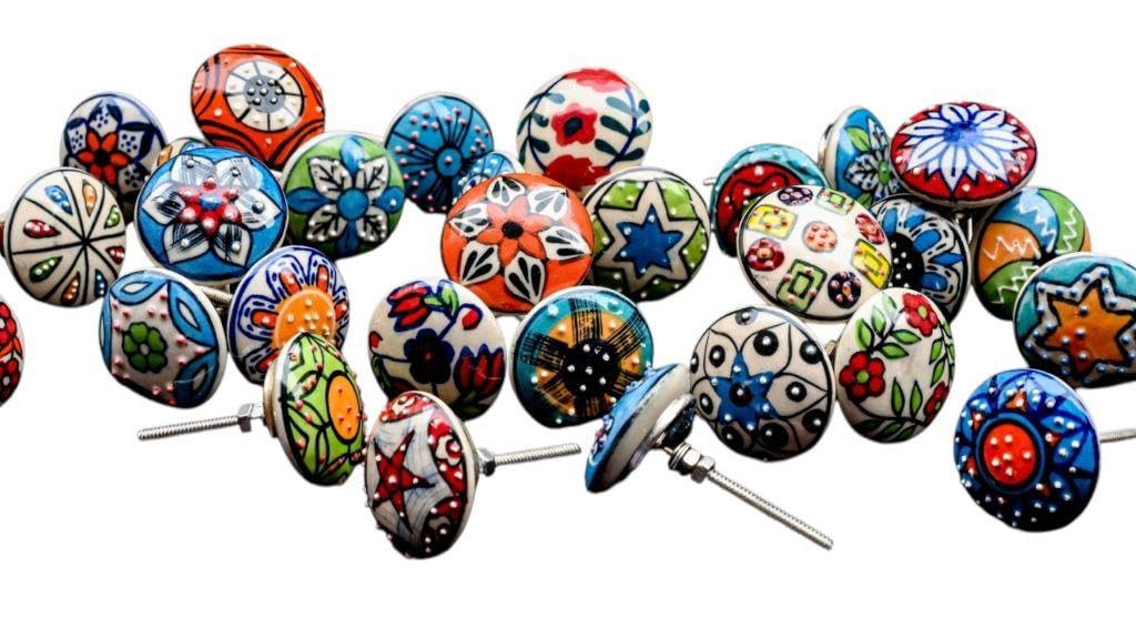 20 Mix Vintage Look Flower Assorted Ceramic Knobs Door Handle Cabinet Drawer Cupboard Pull (Flat)