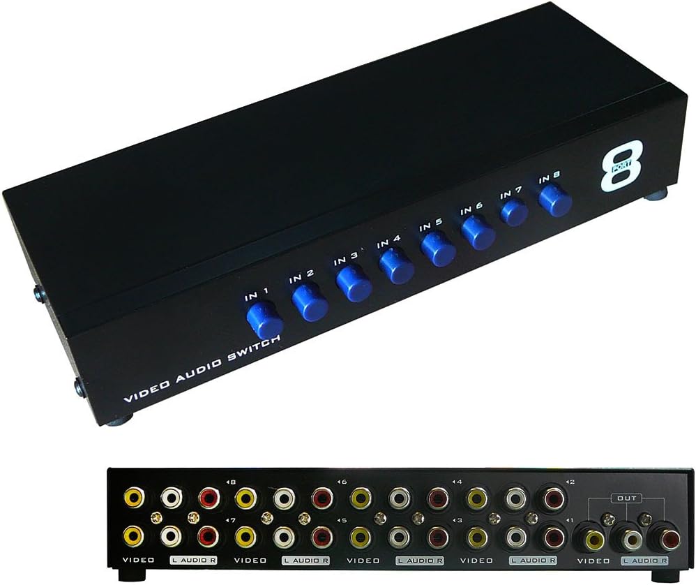 KALEA-INFORMATIQUE RCA switch-type audio video splitter box for routing 1 input to 8 outputs or 8 inputs to 1 output