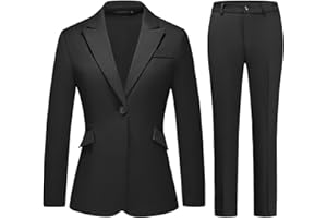 Lamgool Women Suit 2 Pieces Set One Button Lady's Business Formal Peak Lapel Blazer and Pants for Work