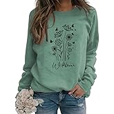 JBF Cloth Flower Sweatshirt Womens 80s Vintage Minimalistic Floral Printed Long Sleeves Sweatshirt Pullovers Tops