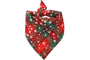 Christmas Dog Bandana Collar, Plaid Dog Bandana Dog Kerchief with Snowflake Pattern, Cotton Triangle Bibs Scarfs for Puppy(M 