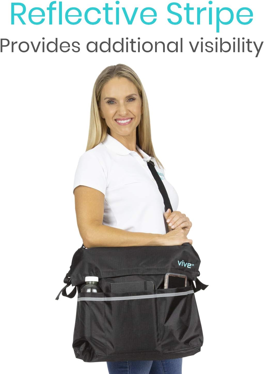 Vive Wheelchair Bag - Wheel Chair Storage Tote Accessory for Carrying Loose Items and Accessories - Travel Messenger Backpack for Men, Women, Handicap, Elderly - Accessible Pouch and Pockets, Black: Health & Personal Care