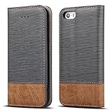 iPhone 5S / SE Case,WenBelle Blazers Series,Stand Feature,Double Layer Shock Absorbing Premium Soft PU Color matching Leather Wallet Cover Flip Cases For apple iPhone SE / 5S 4.0 inch Vitality Grey