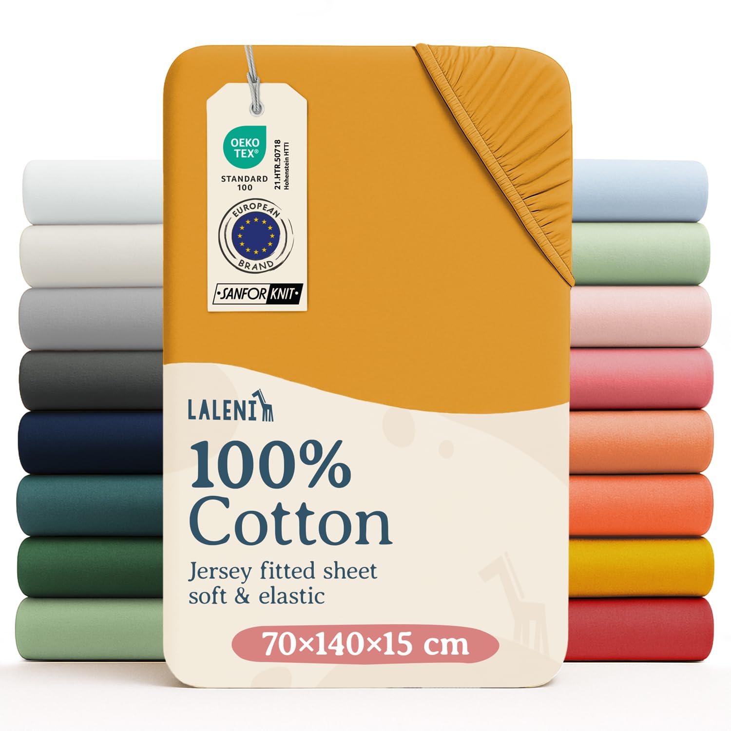 Laleni Cot Bed Sheets 140 x 70 cm, Oeko-Tex Certified Soft 135 g/m² Cotton Travel Cot Sheets, Spicy Mustard Yellow