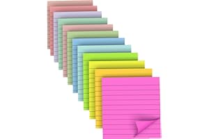 RHAWOM 12 Pads 4x4 in Lined Sticky Notes,12 Fresh Pastel Colors, Super Adhesive Post Note，35 Sheets/Pad ，School Office and Ho