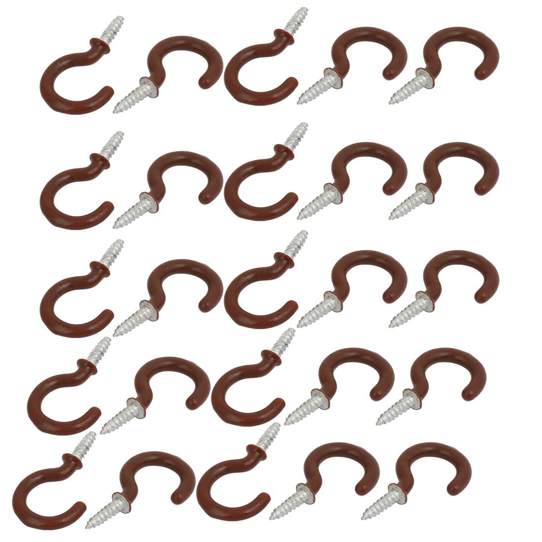 Sourcingmap 7/8 Inch Plastic Coated Screw-in Open Cup Ceiling Hooks Hangers Brown 25pcs