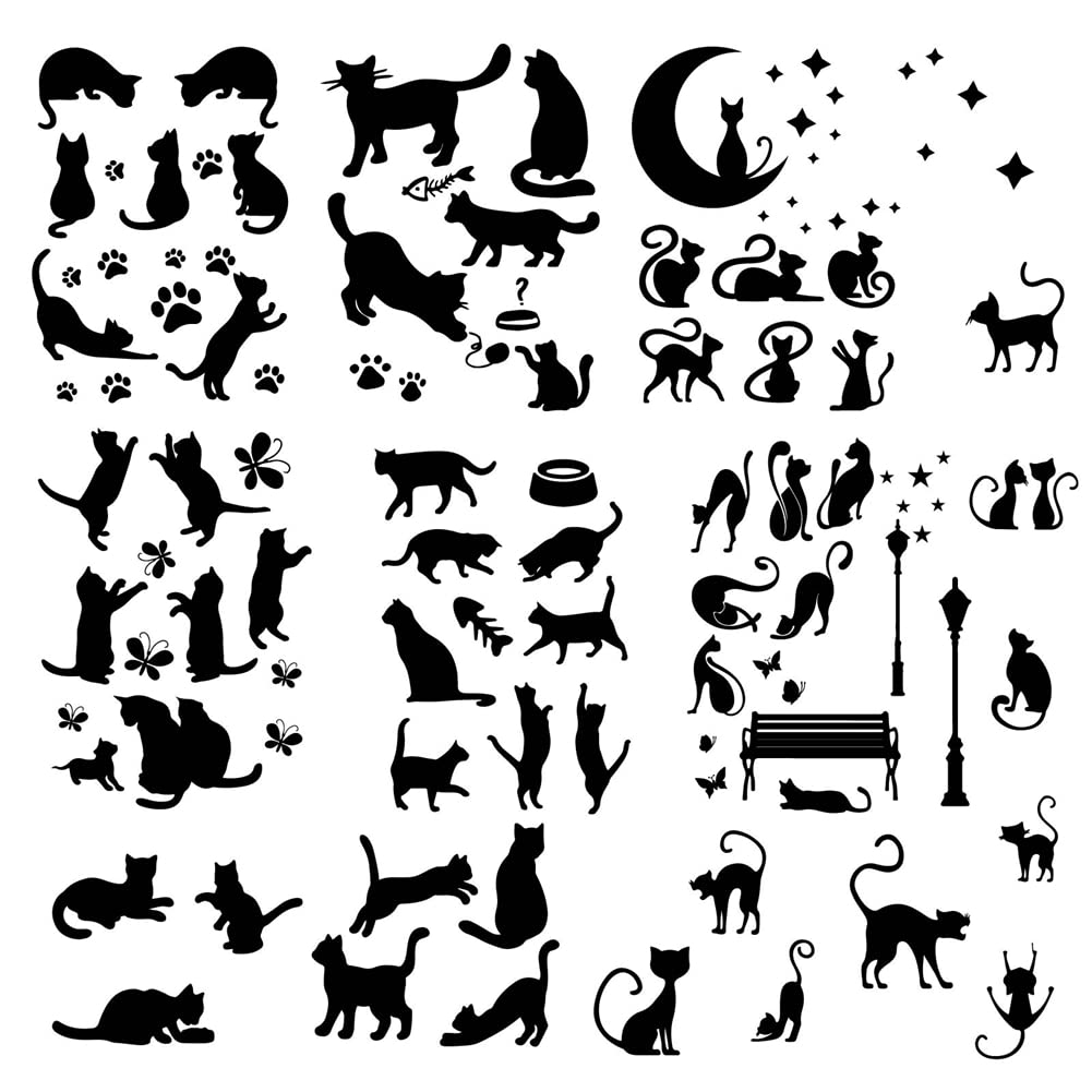CRASPIRE Cat Decals Black Kitty Stickers Cute Cat Window Stickers Waterproof Removable Vinyl Wall Art for Restroom Bedroom Living Room Decorations — image 1