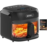 BOSWELL 7.5 QT Large Glass Air Fryer, 6-1 Preset Cook Modes | Transparent Fry Bowl, Black, Circulating Heating &amp; Temperature Control, Steak, Fries, Bake,Chicken, Dishwasher Safe