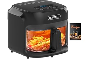 BOSWELL Glass Air Fryer, 7.5QT with Transparent Fry Bowl, Circulating Heating, Temperature Control, Air Fryer Roast, Dishwash