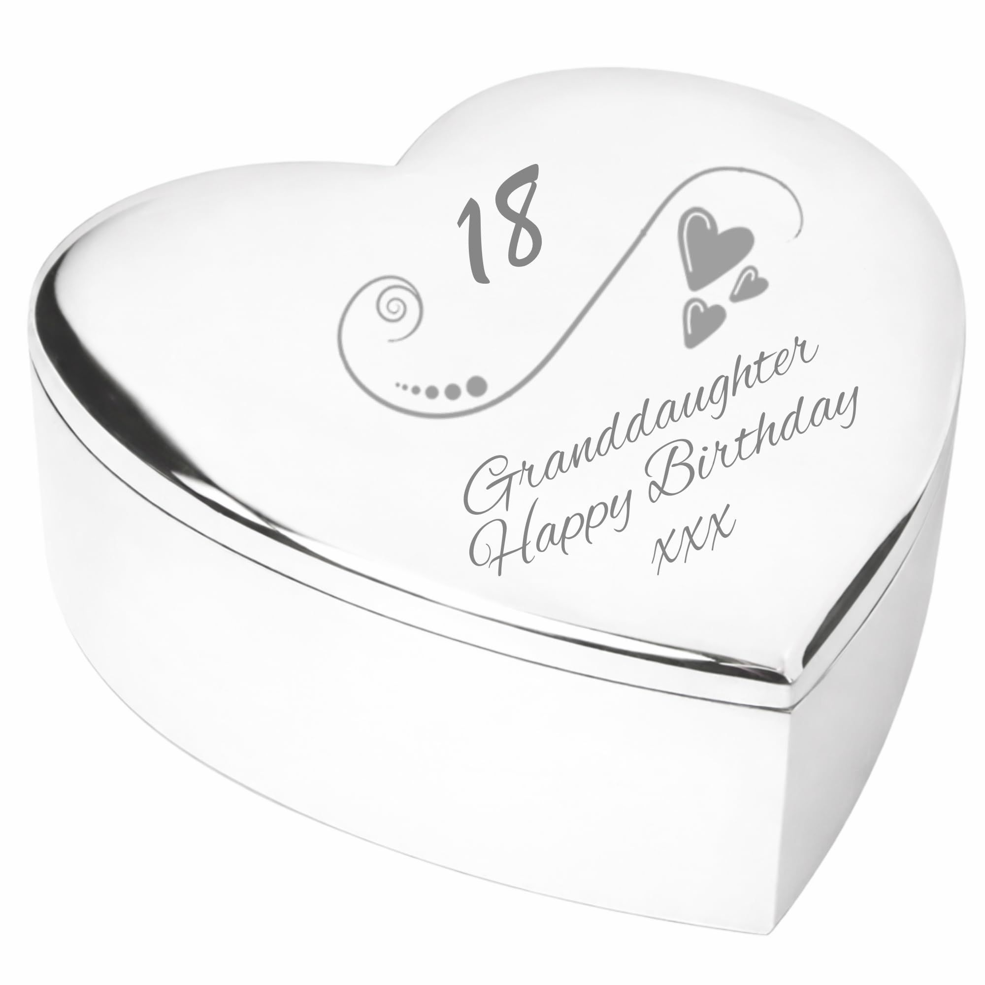 Chris Bag Of Goodies 18 18th Eighteenth Granddaughter Happy Birthday Silver finish Engraved Heart Shaped Trinket Box