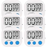 LinkDm 6 Pack Small Digital Kitchen Timer Magnetic Back and ON/Off Switch,Minute Second Count Up Countdown, White