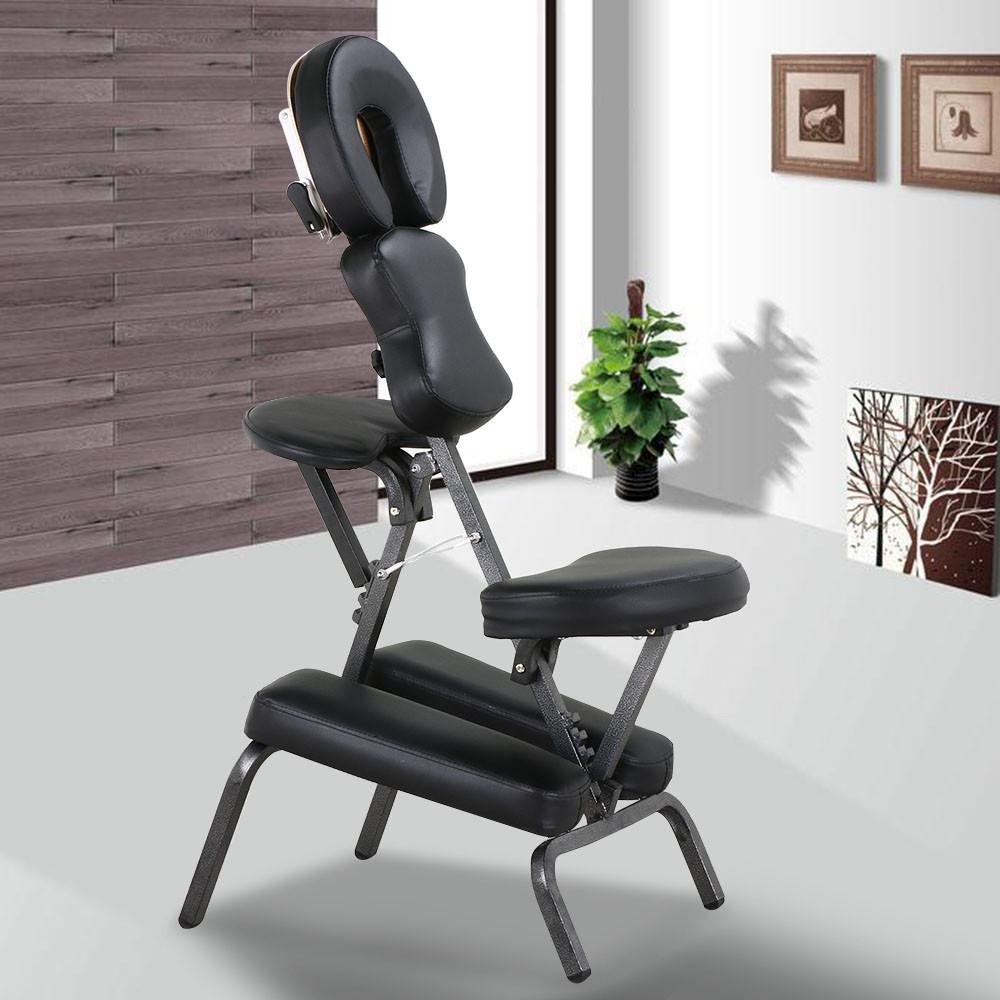 Popamazing Height Adjustable Massage Chair Stool Indian Head Massage Tattoo Salon Reiki with thick Pad，Carrying Bag，Portable，Black