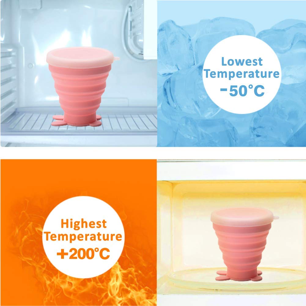 Flysea Collapsible Travel Cup, 2 Pack Silicone Folding Camping Cup with Lids, Expandable Portable Drinking Mug for Outdoor Hiking Picnic - BPA Free, 6.76oz