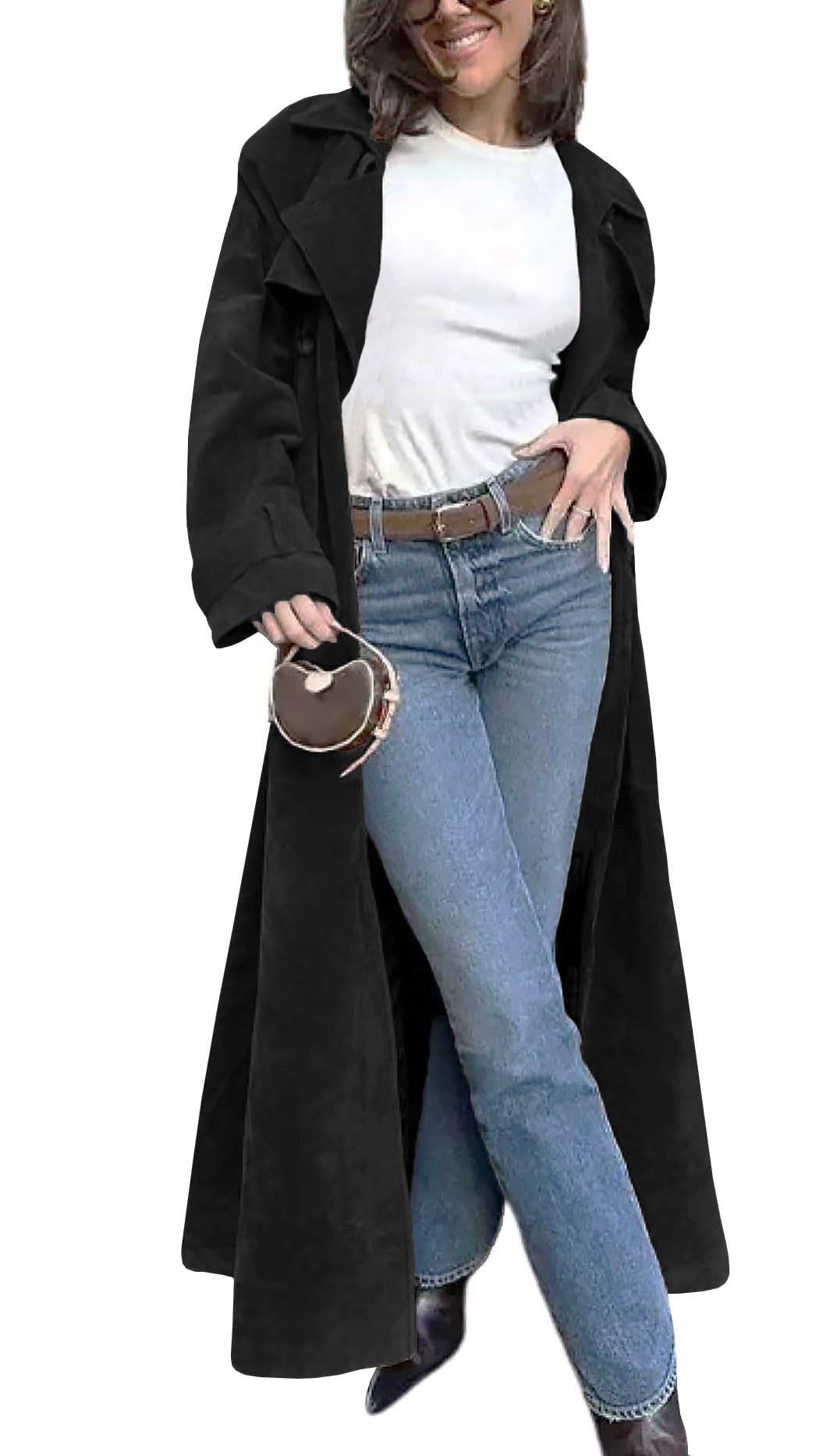 Photo 1 of ***MISSING PARTS-SEE PHOTOS/NOTES***
utcoco Womens Faux Suede Long Trench Coat Notched Lapel Double Breasted Pea Coat Overcoat with Belt (Small, Black)