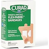 CURAD Flex-Fabric Finger and Knuckle Bandages, Assorted Sizes, 20 Count | Wound Protection, Flexible Fabric, Skin-Friendly Adhesive, Active Use
