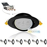 NUWATT Black 4 Inch Gimbal LED Recessed Lighting, 2700K/3000K/3500K/4000K/5000K Selectable, 630LM, Dimmable, Damp Rated, Adjustable Lens Canless Lights for Sloped Ceiling, Metal Junction Box, 6 Pack