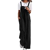 YESNO Women's Casual Corduroy Overalls Adjustable Straps Baggy Pants Wide Leg Jumpsuits with Pockets PC2