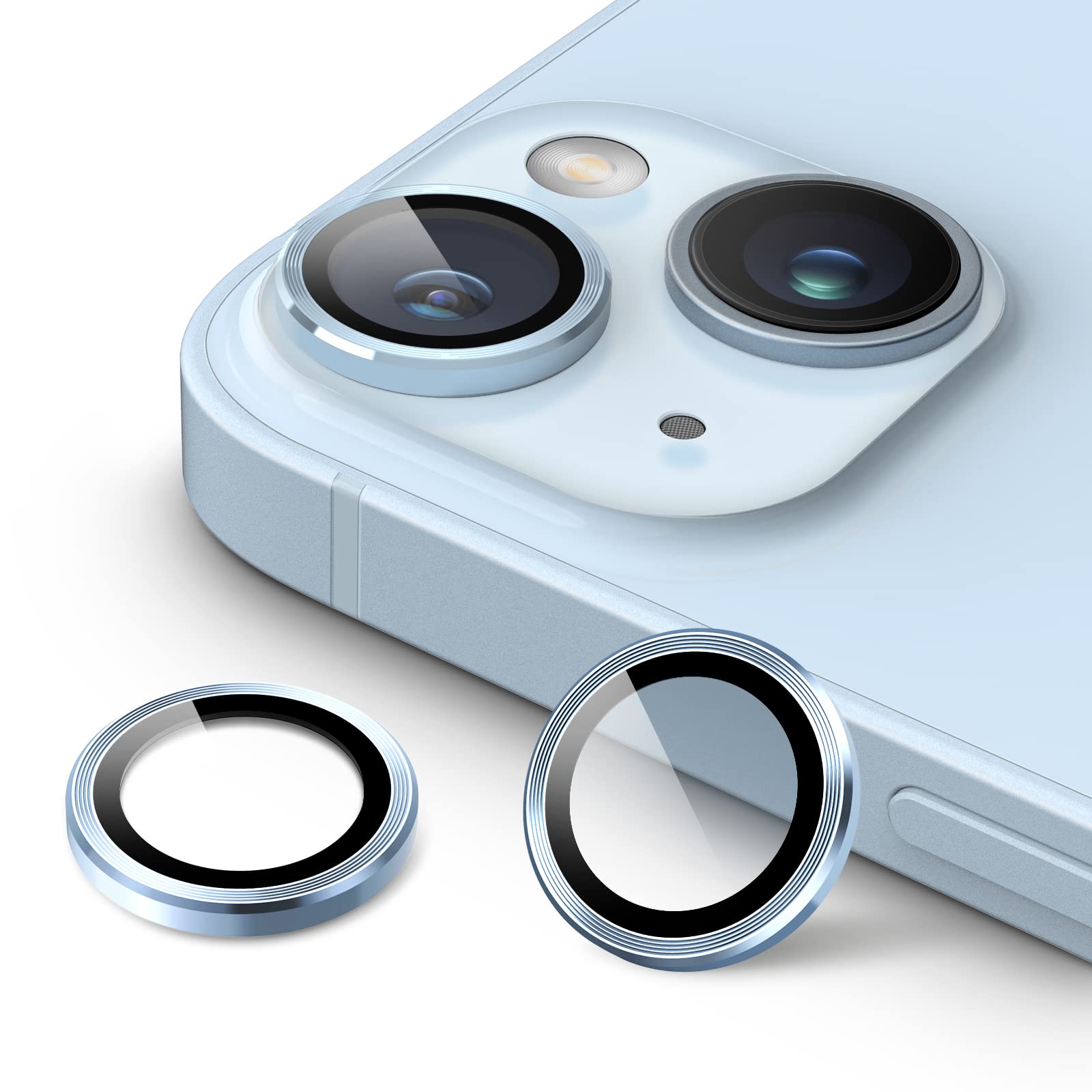 Photo 1 of JETech Camera Lens Protector for iPhone 14 6.1-Inch and iPhone 14 Plus 6.7-Inch, 9H Tempered Glass Metal Individual Ring Cover, HD Clear, 1 Set (Blue)
